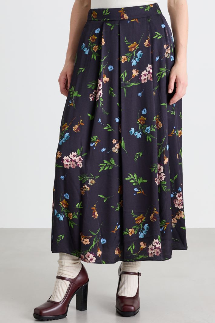 Printed satin full skirt - BLUE - Intrend - 2