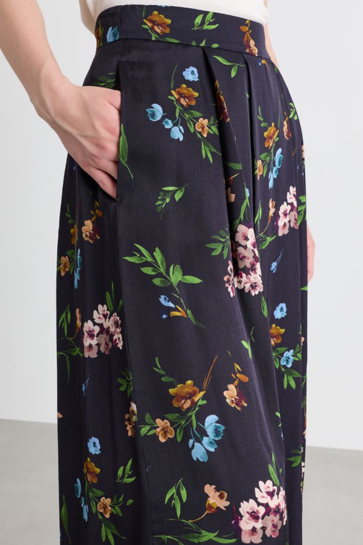 Printed satin full skirt - BLUE - Intrend - 3