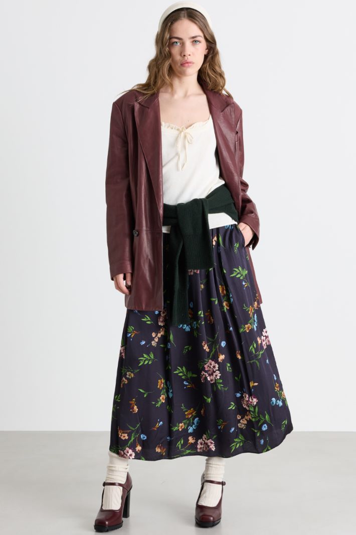 Printed satin full skirt - BLUE - Intrend