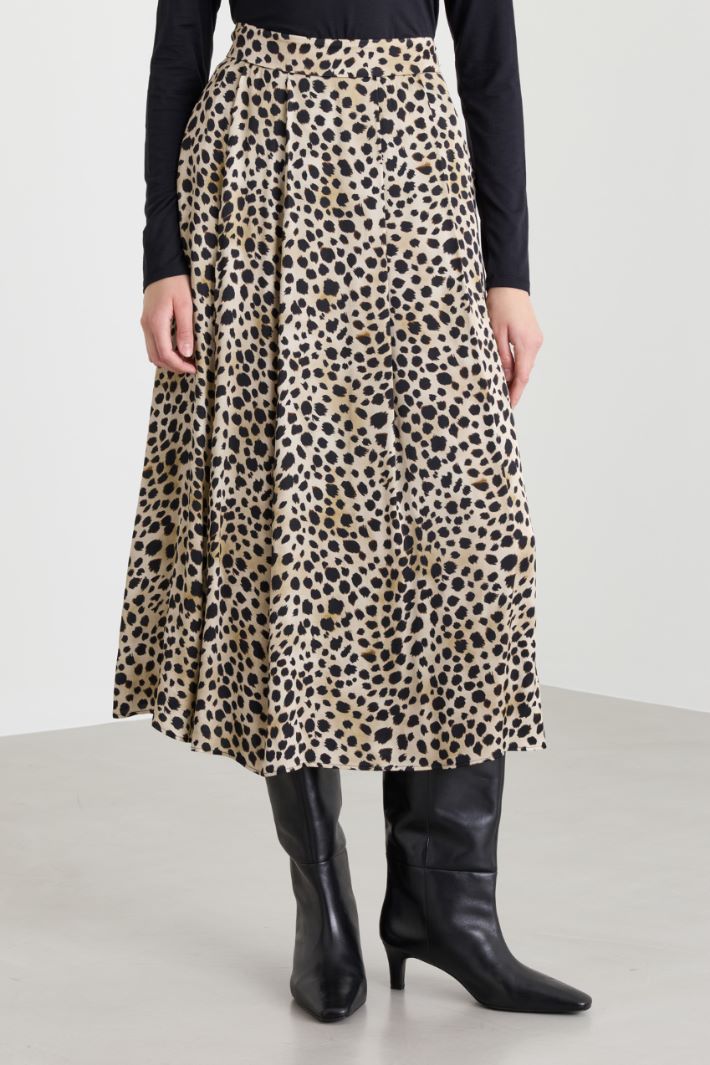 Printed satin full skirt - BEIGE - Intrend - 2