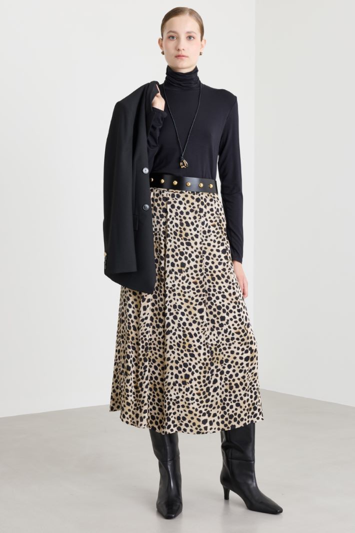 Printed satin full skirt - BEIGE - Intrend