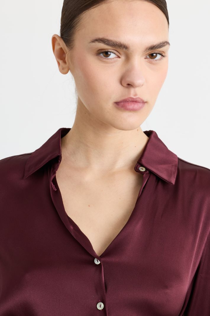 Blusa fluida in raso - BORDEAUX - Intrend - 3