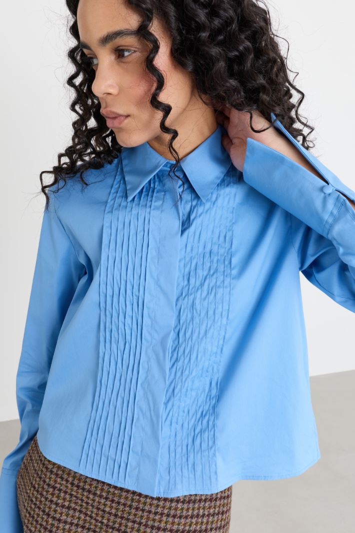 Camicia con plastron a pieghe - AZZURRO - Intrend - 3