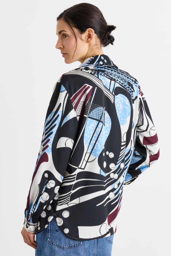 Blusa in raso stampato - NERO AZZURRO - Intrend - 4