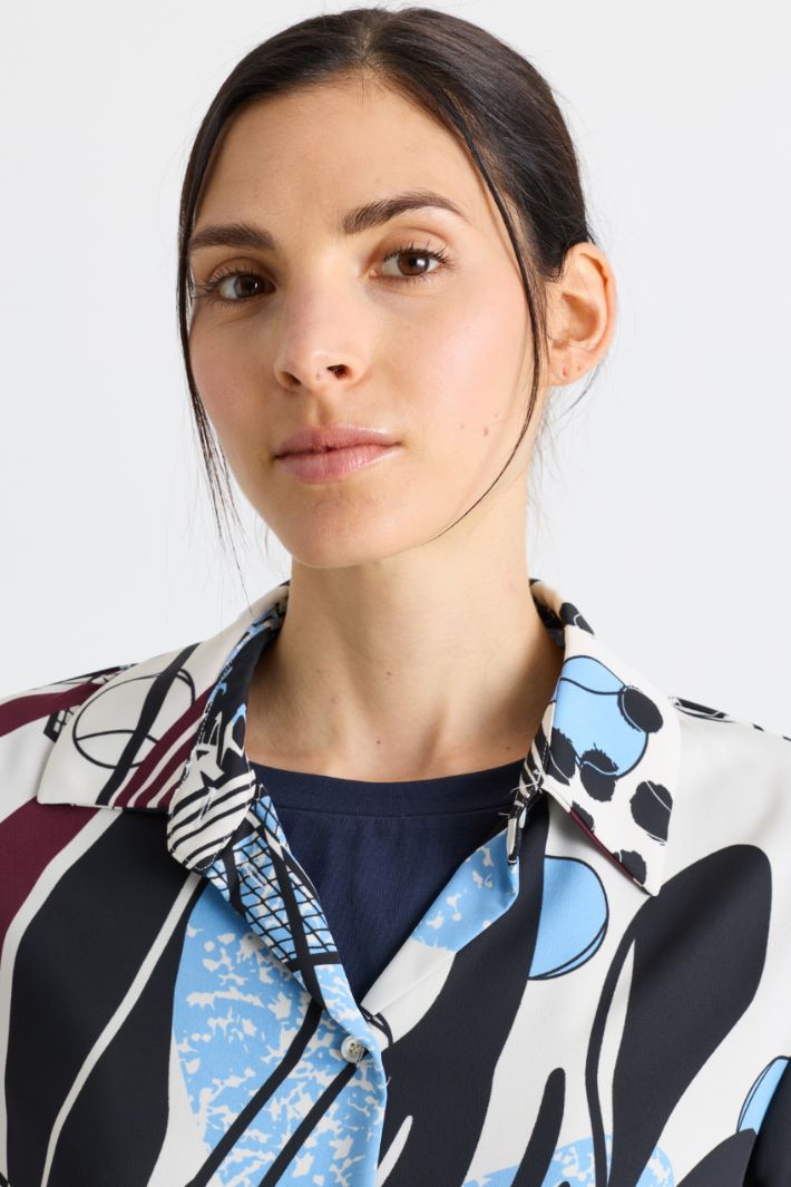 Blusa in raso stampato - NERO AZZURRO - Intrend - 3