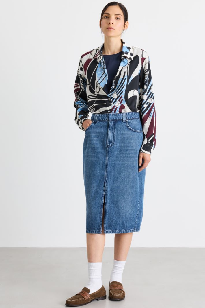 Blusa in raso stampato - NERO AZZURRO - Intrend