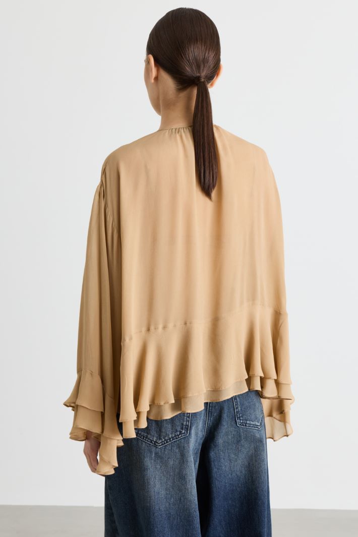 Blusa in georgette con doppio volant - CAMMELLO - Intrend - 4