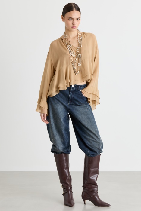 Blusa in georgette con doppio volant - Intrend