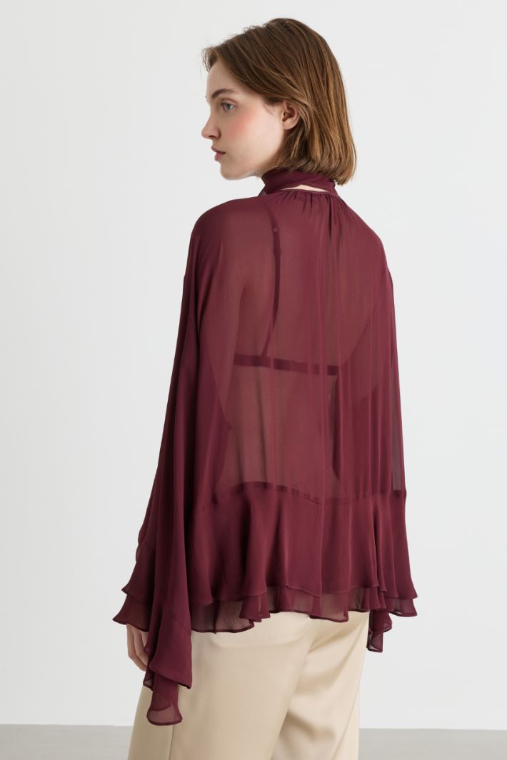 Blusa in georgette con doppio volant - BORDEAUX - Intrend - 4