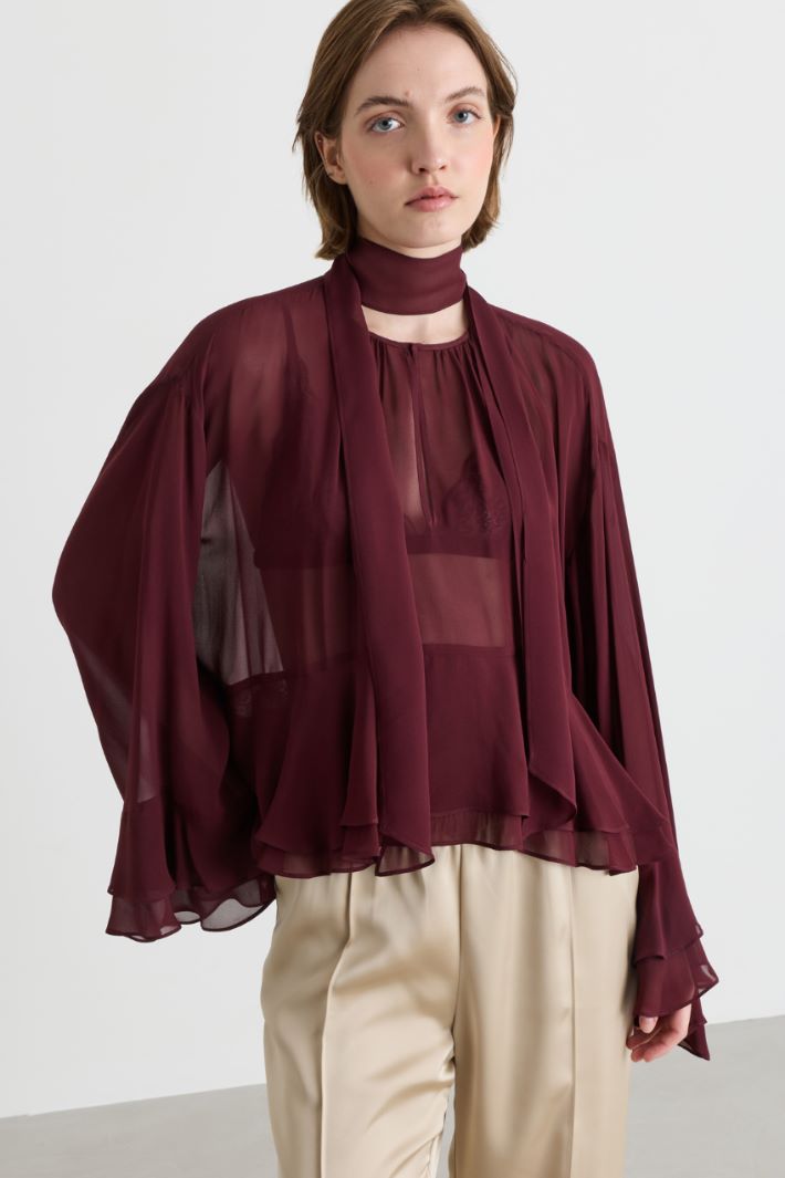 Blusa in georgette con doppio volant - BORDEAUX - Intrend - 2