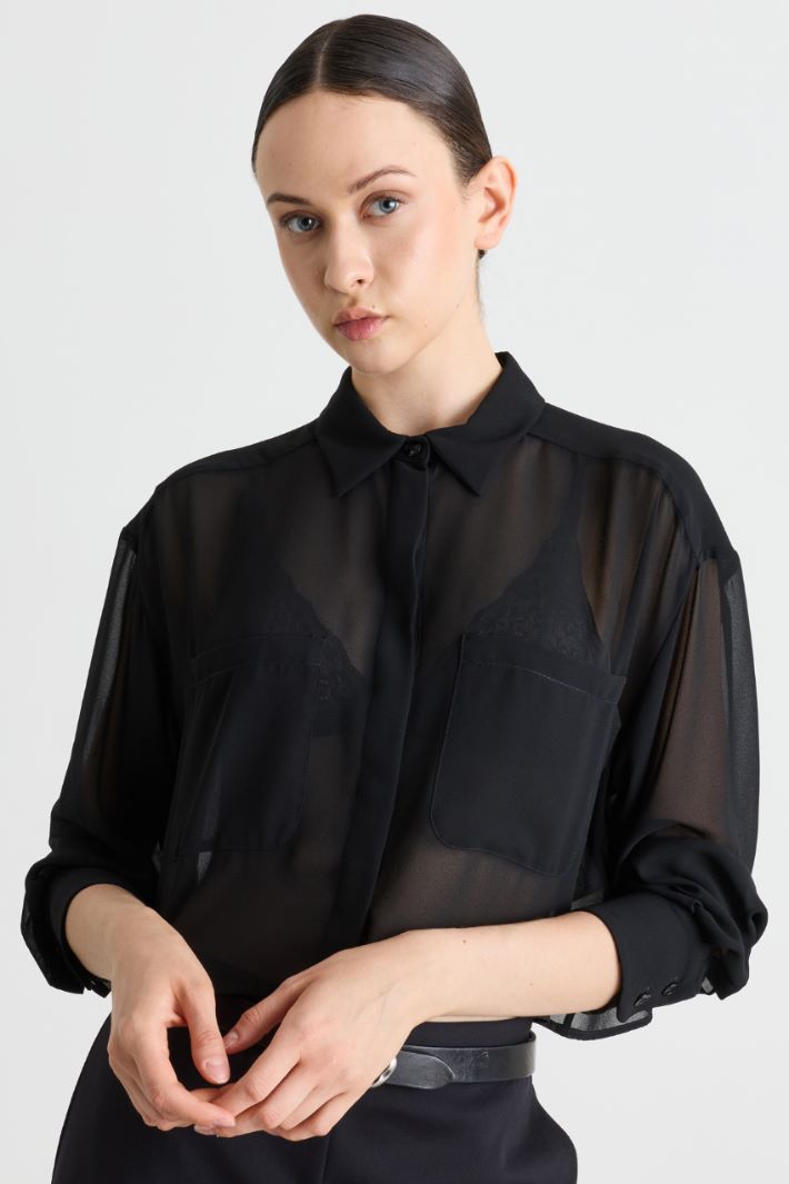 Camicia crop in georgette - NERO - Intrend - 2