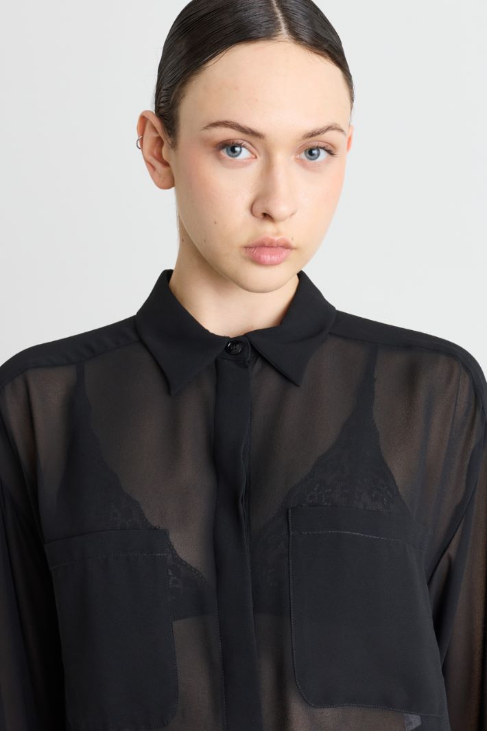 Camicia crop in georgette - NERO - Intrend - 3