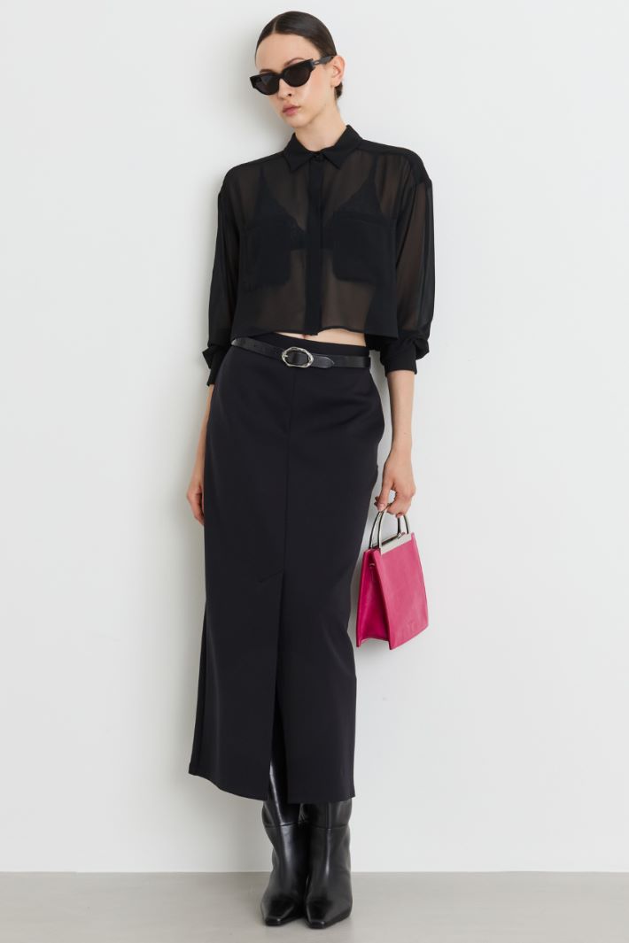Camicia crop in georgette - NERO - Intrend