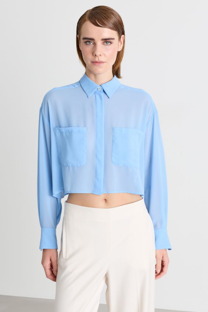 Camicia crop in georgette - AZZURRO - Intrend - 2