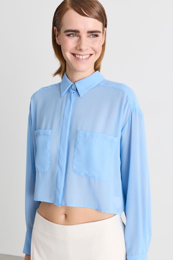 Camicia crop in georgette - AZZURRO - Intrend - 3
