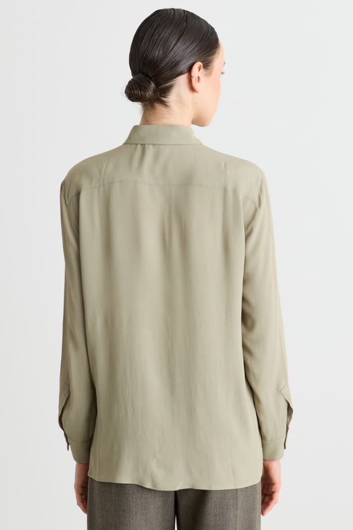 Floral-detail crepe shirt - GREEN - Intrend - 4