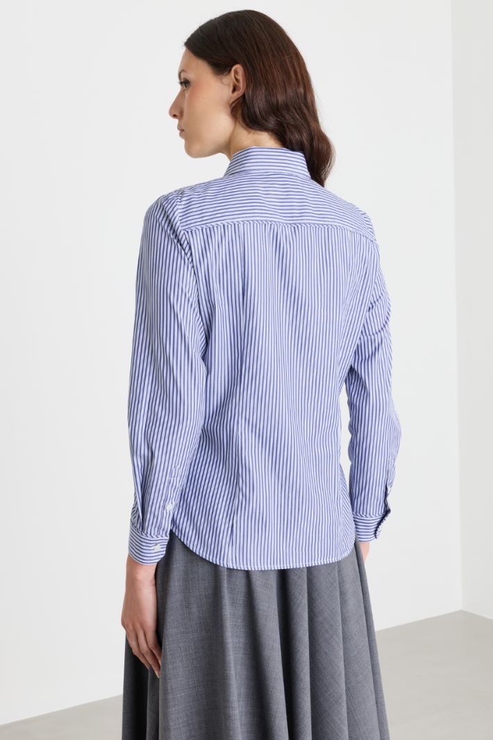 Camicia in popeline con taschino ricamato - BLU - Intrend - 4
