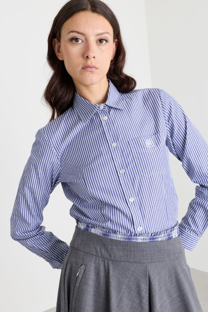 Camicia in popeline con taschino ricamato - BLU - Intrend - 3