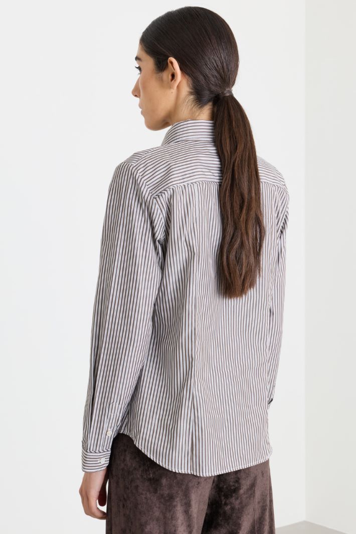 Camicia in popeline con taschino ricamato - MARRONE BIANCO - Intrend - 4