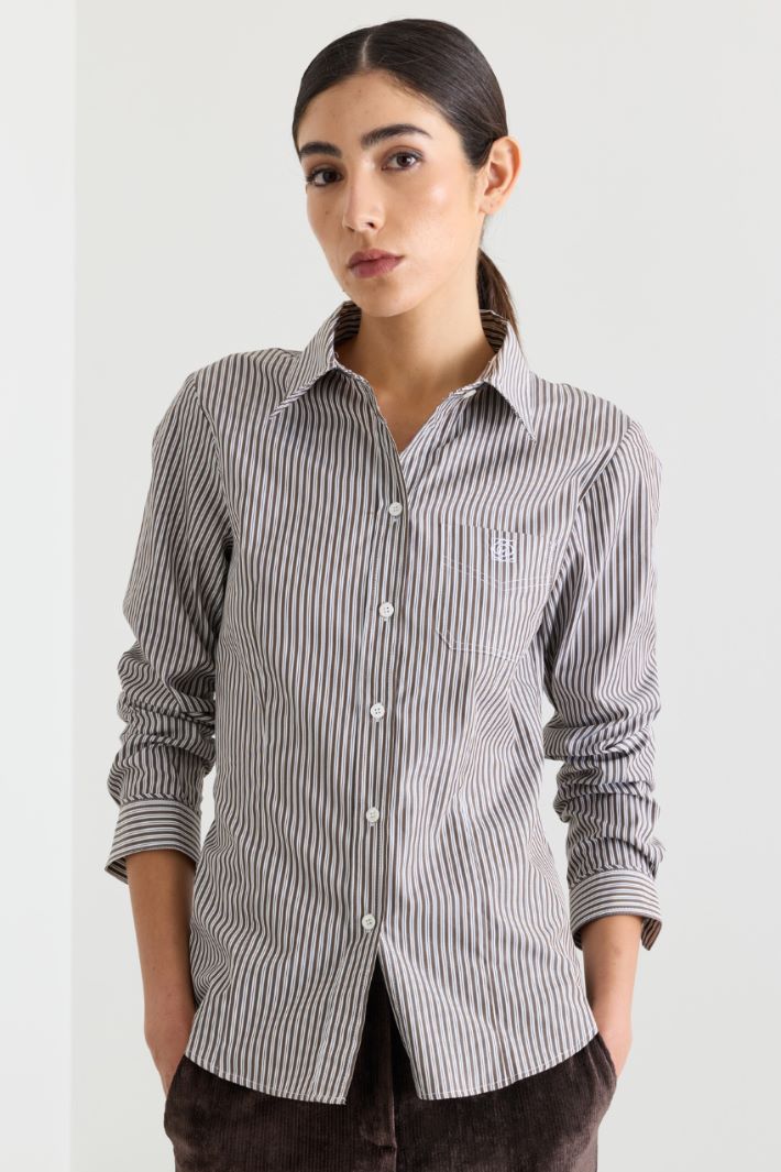 Camicia in popeline con taschino ricamato - MARRONE BIANCO - Intrend - 2
