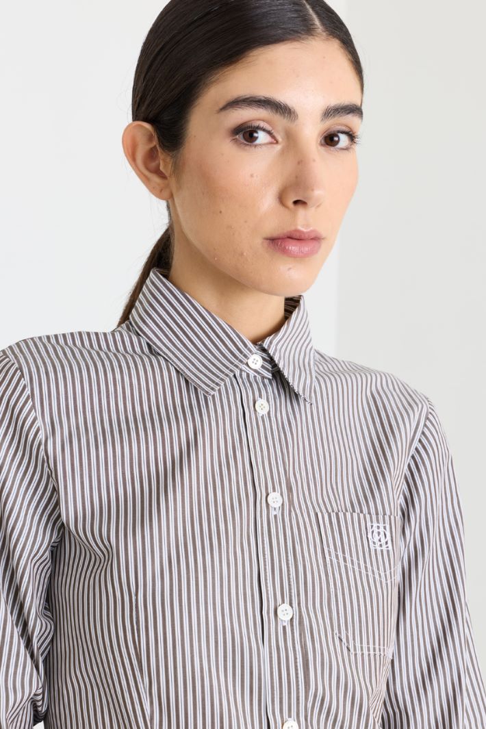 Camicia in popeline con taschino ricamato - MARRONE BIANCO - Intrend - 3