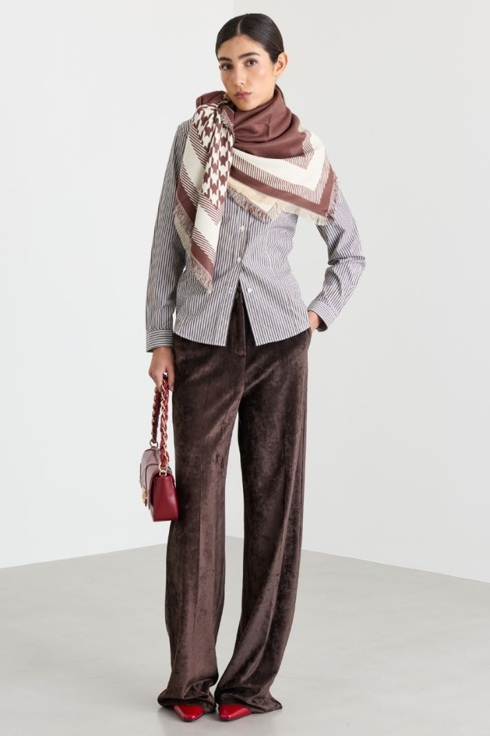 Camicia in popeline con taschino ricamato - MARRONE BIANCO - Intrend