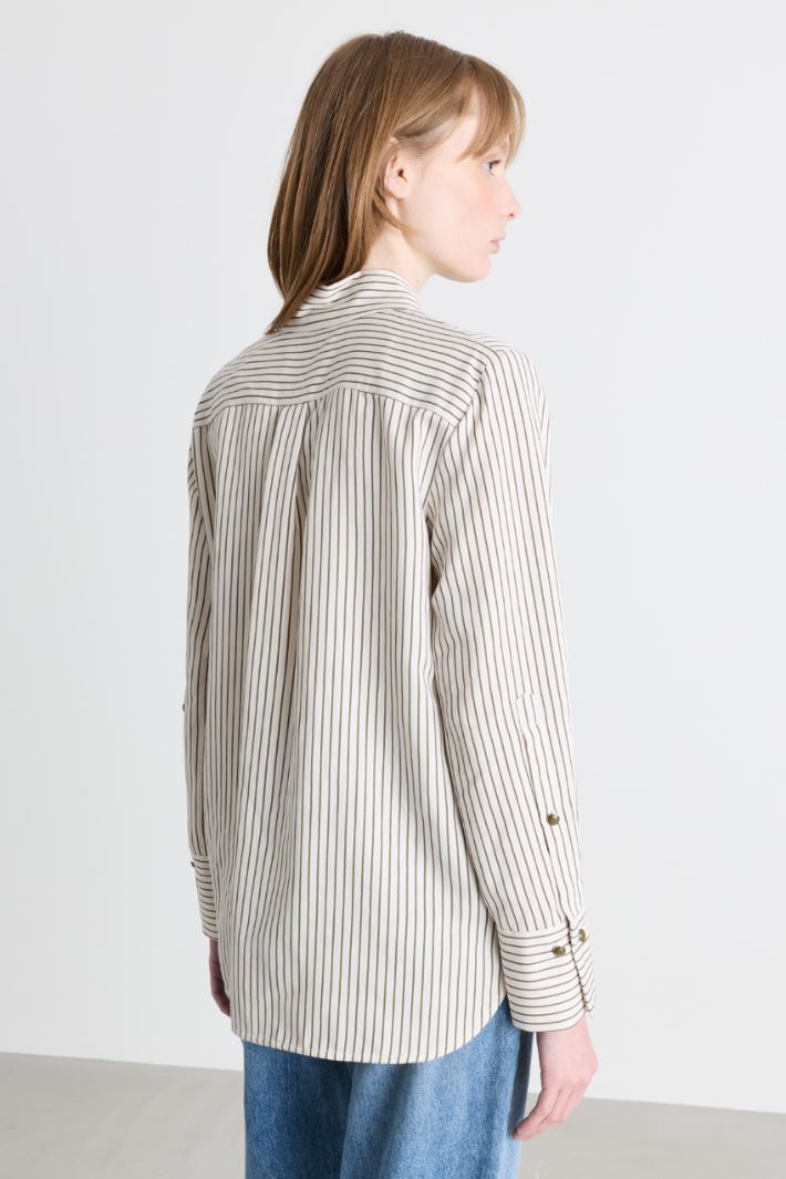 Camicia in twill con spacchi - MARRONE BIANCO - Intrend - 4