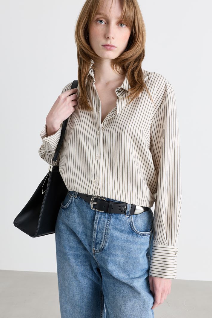 Camicia in twill con spacchi - MARRONE BIANCO - Intrend - 2