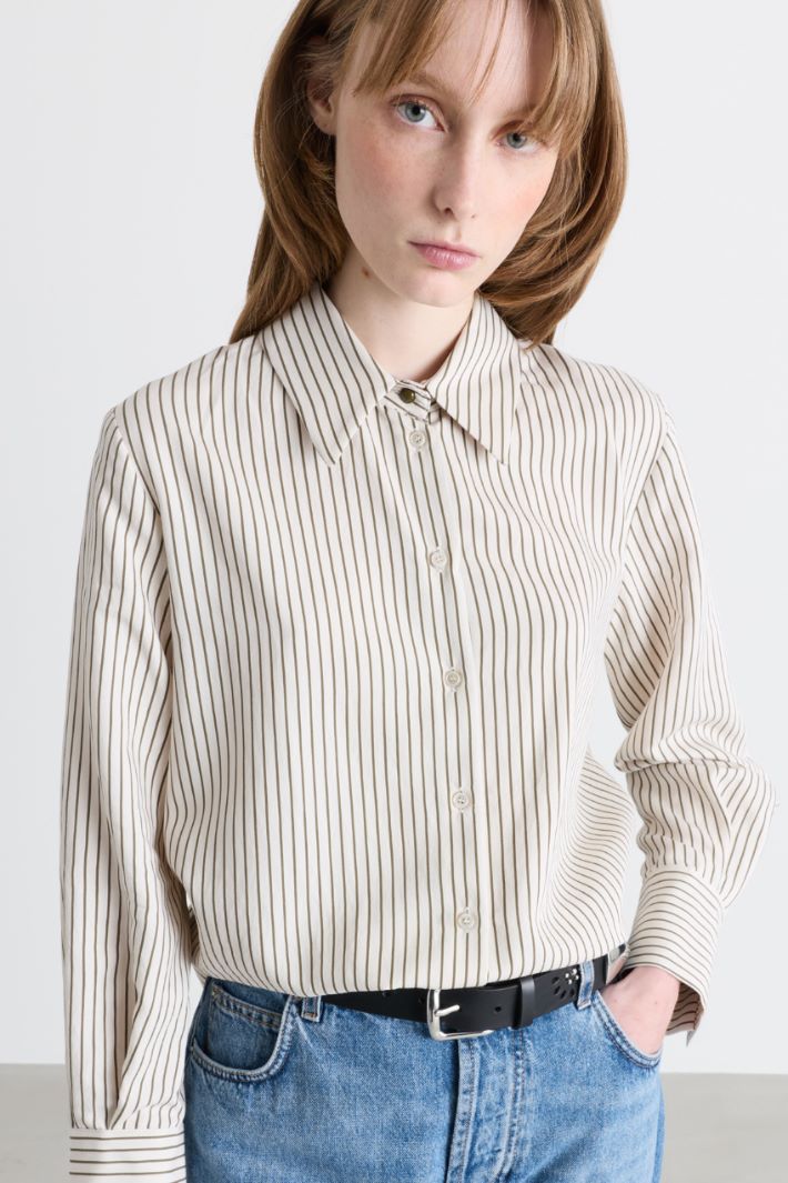 Camicia in twill con spacchi - MARRONE BIANCO - Intrend - 3