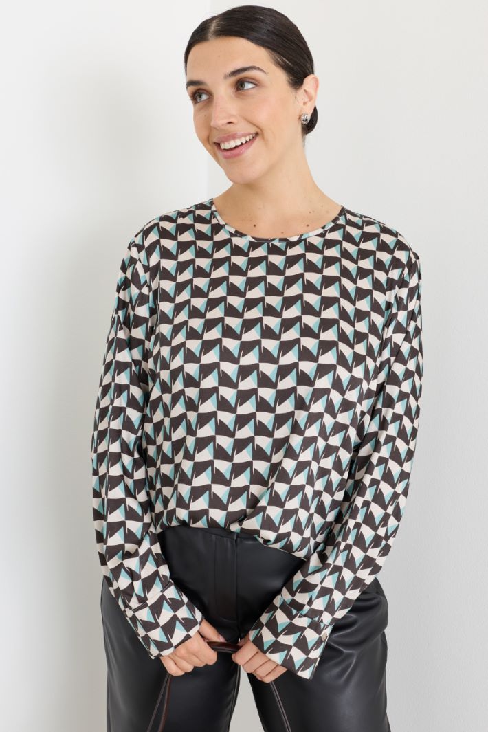 Blusa in twill - NERO AZZURRO - Intrend - 2