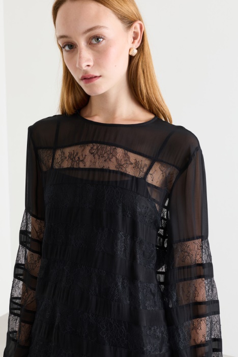 Blusa in georgette con pizzo