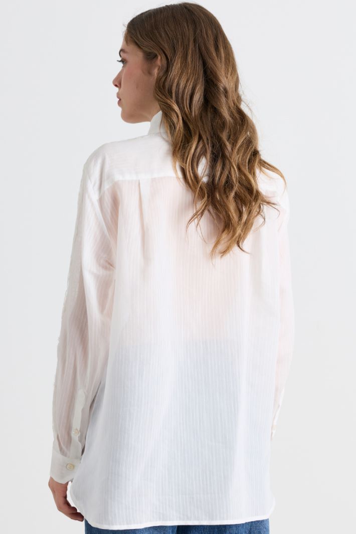 Camicia con intarsio in pizzo - BIANCO - Intrend - 4