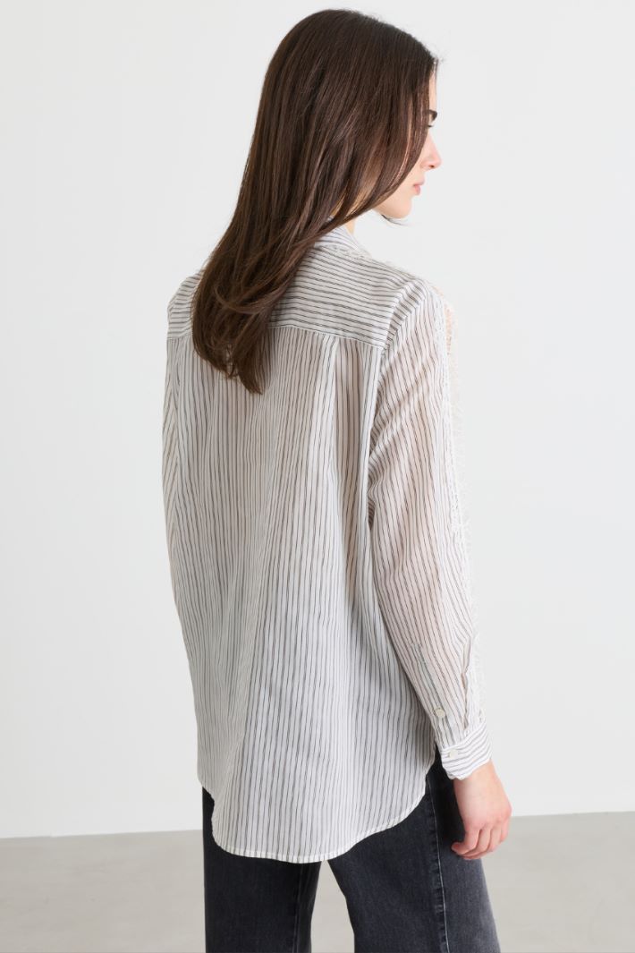 Camicia con intarsio in pizzo - BIANCO NERO - Intrend - 4