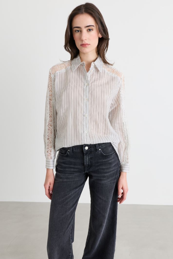 Camicia con intarsio in pizzo - BIANCO NERO - Intrend - 2