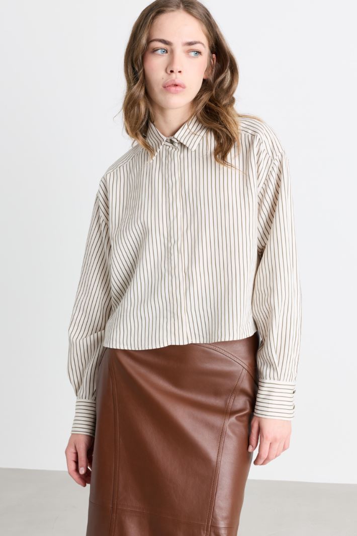 Camicia cropped in twill - BIANCO - Intrend - 2