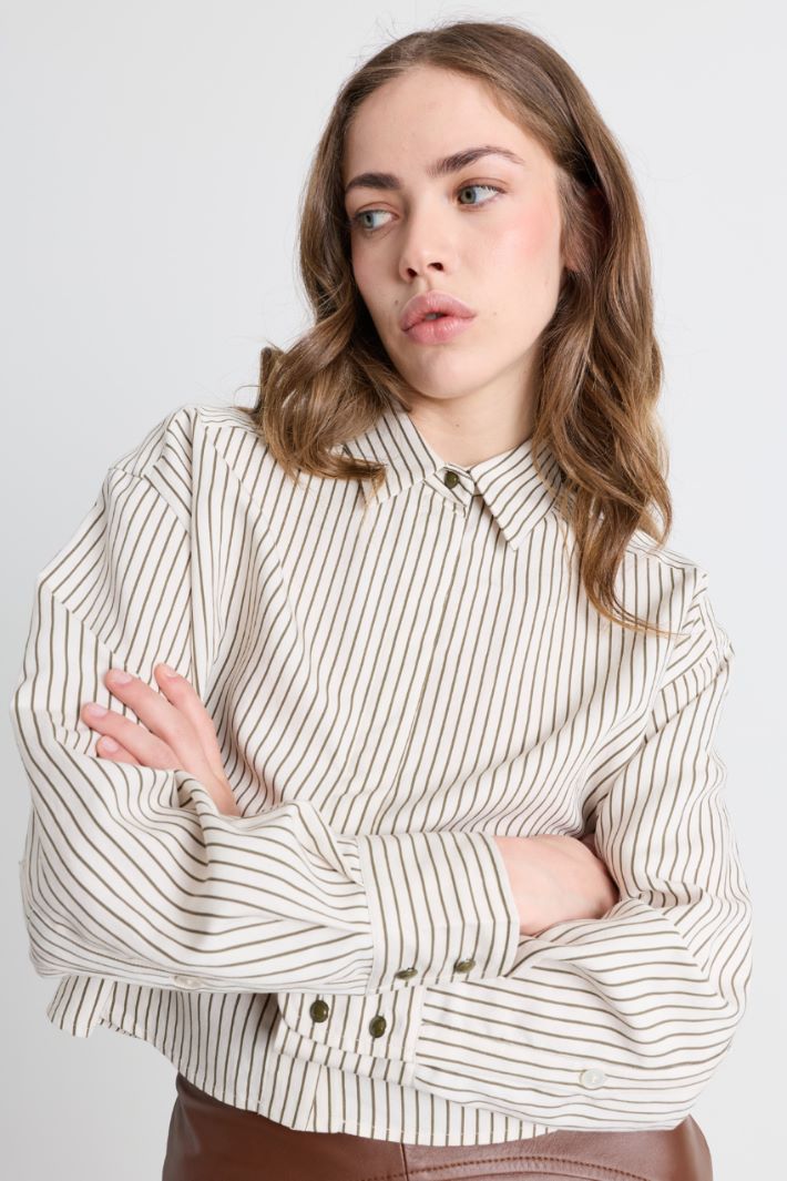 Camicia cropped in twill - BIANCO - Intrend - 3