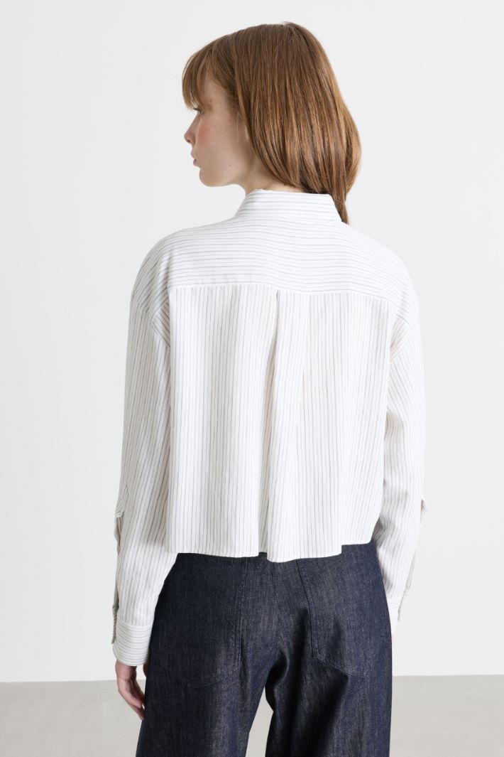 Camicia cropped in twill - BIANCO NERO - Intrend - 4