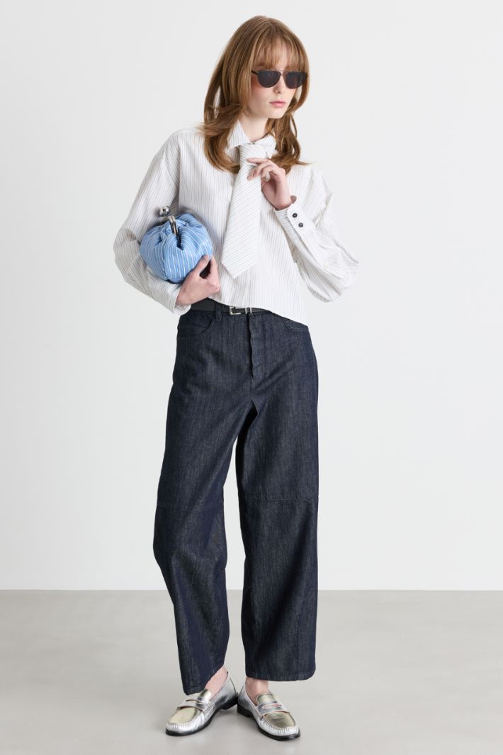 Camicia cropped in twill - BIANCO NERO - Intrend