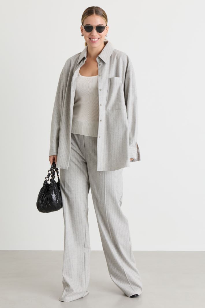 Wide-leg flannel trousers - GREY - Intrend