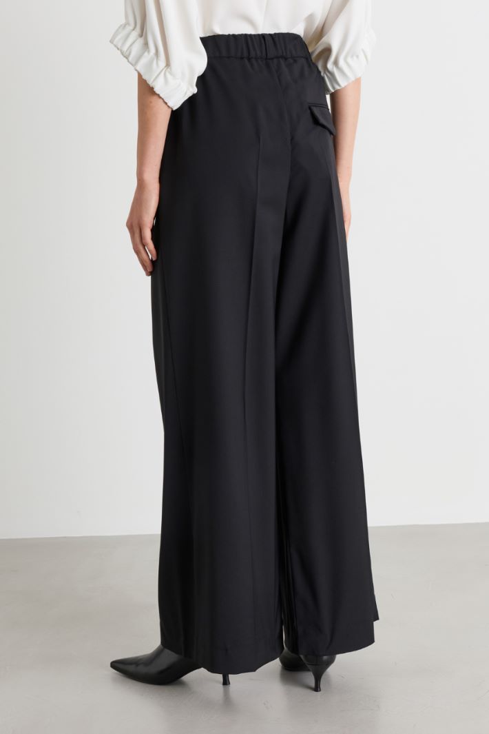 Pantalone ampio in lana con pieghe - NERO - Intrend - 4