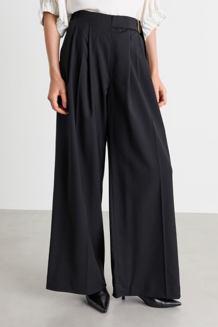 Pantalone ampio in lana con pieghe - NERO - Intrend - 2
