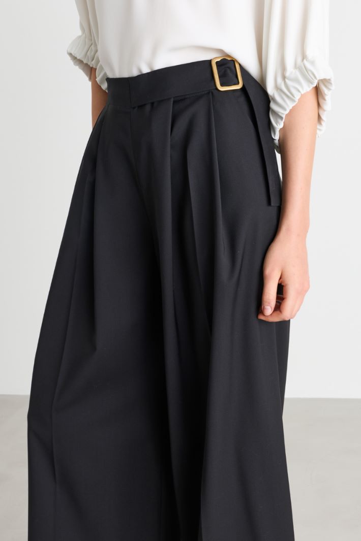Pantalone ampio in lana con pieghe - NERO - Intrend - 3