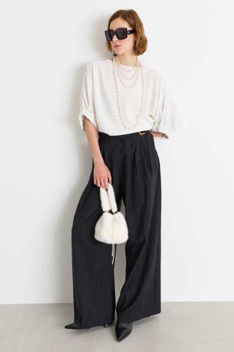 Pantalone ampio in lana con pieghe - Intrend