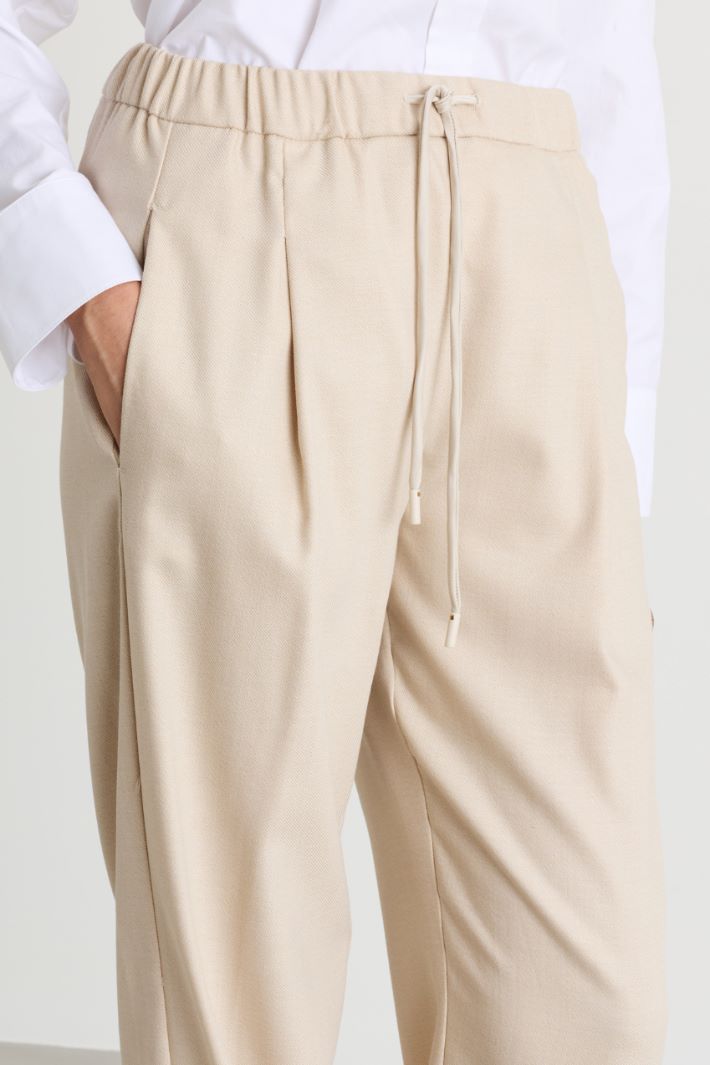 Slim-fit drawstring trousers - BEIGE - Intrend - 3