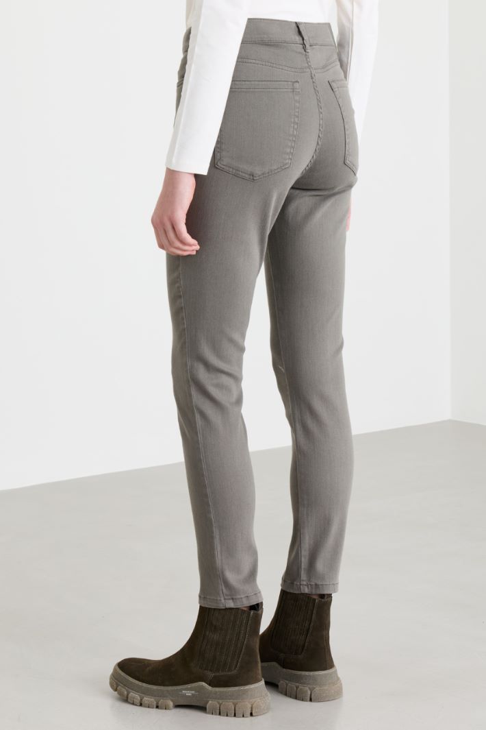 Slim-Fit Stretch Cotton-Blend Twill Trousers - GREY - Intrend - 4