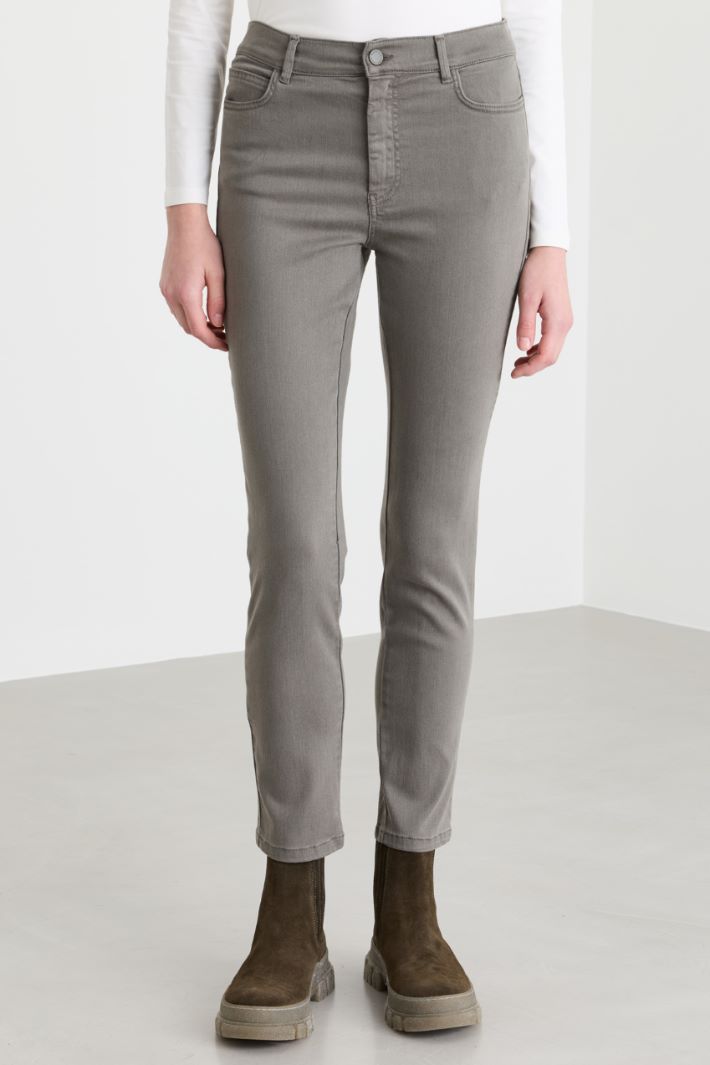Slim-Fit Stretch Cotton-Blend Twill Trousers - GREY - Intrend - 2