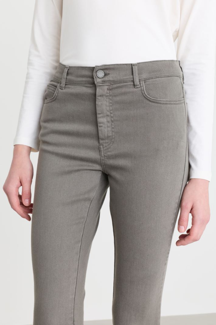 Slim-Fit Stretch Cotton-Blend Twill Trousers - GREY - Intrend - 3