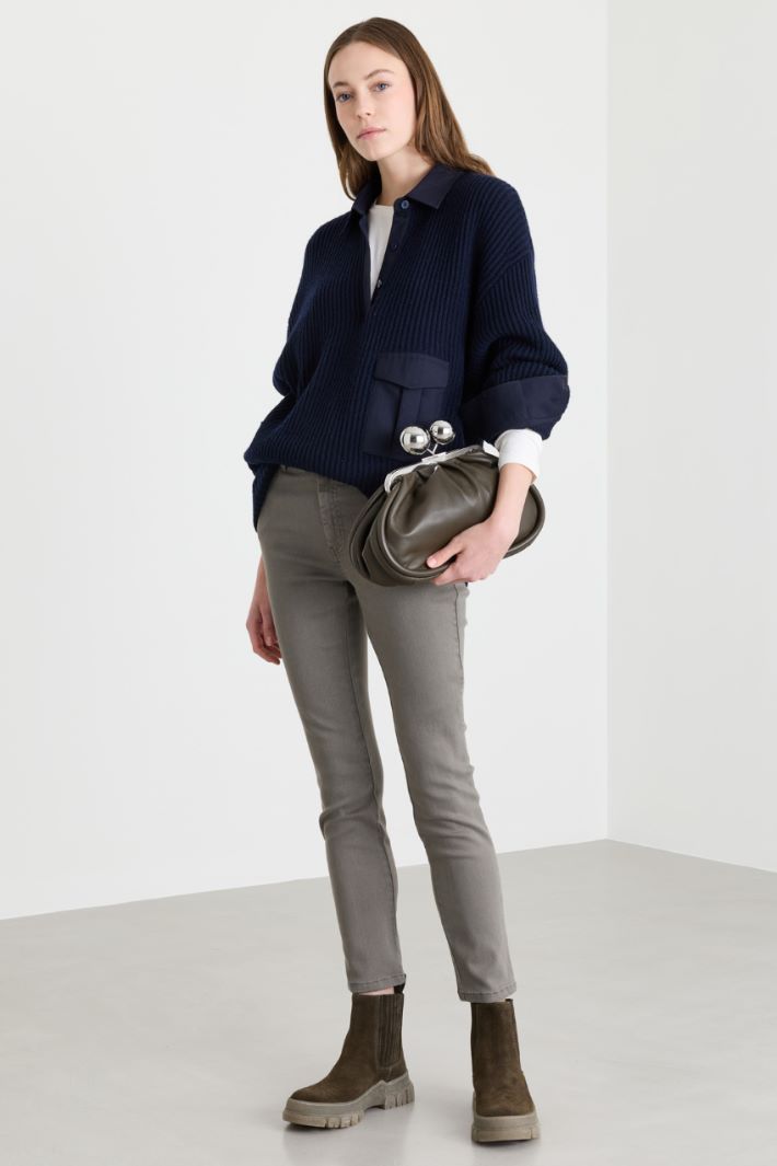 Slim-Fit Stretch Cotton-Blend Twill Trousers - GREY - Intrend