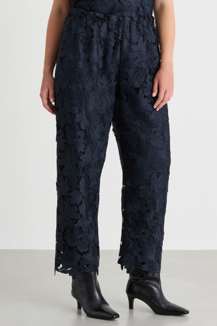 Macramé lace trousers - BLUE - Intrend - 2