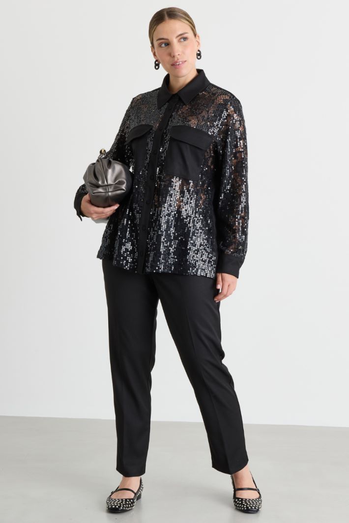 Pantalone slim in flanella - NERO - Intrend